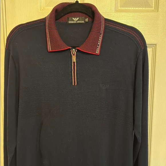 Giorgio Armani Golf Sport Navy and Red Men's Shirt #171 - Picture 2 of 11